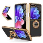 Yutwo Coque Samsung Z Flip 5 avec Ring, Coque Galaxy Z Flip 5 Holder Slim Shockproof Kickstand Support Magnétique Car Mount Protective Phone Cover Samsung Galaxy Z Flip 5 5G, Noir