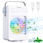 ZASTION Climatiseur Portable, 4 en 1 Refroidisseur d'air, Climatiseur Mobile Silencieux, Oscillation à 90 °,4 Vitesses,2 Modes de pulvérisation,minuterie 2/4/6H