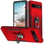 ZOEII Coque Protection pour Google Pixel 6A 5G Antichoc, Rotation à 360 Degrés Anneau de Support Housse Silicone Accessoire,Google 6A Rouge Noir