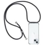 ZYIMOU Coque pour iPhone 15 avec Cordon, Collier Étui de Protection Ultra-Mince Transparente Clair Silicone Gel Souple TPU Antichoc Coque avec Corde - Noir