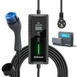 bokman Cable Recharge Voiture Electrique, Type 2 EV Portable Chargeur 2 Pin IP67 Imperméable avec Écran | 3,6kW | 6-16A | 8 Mètres | avec Sac de Transport et Serviette