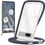 caslord Coque pour Google Pixel 7A avec Cordon, Étui Transparent avec Collier Bandoulière Réglable, Portable Case en TPU Souple, Longe 1.6M - Gris Foncé