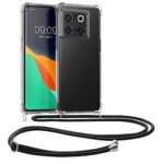 kwmobile Coque Collier Compatible avec OnePlus 10T 5G Coque - Housse de Protection en TPU avec Cordon Sangle - Transparent-Noir
