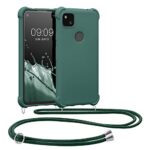kwmobile Coque Collier Compatible avec Google Pixel 4a Coque - Coque Housse en Silicone avec Collier Vert foncé