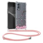 kwmobile Coque Collier Compatible avec OnePlus Nord 2 5G Coque - Housse en Silicone avec Cordon de Collier - Rose Clair-Brun foncé-Transparent