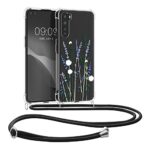 kwmobile Coque Collier Compatible avec OnePlus Nord Coque - Housse en Silicone avec Cordon de Collier - Lavande-Vert-Transparent