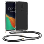 kwmobile Coque Collier Compatible avec OnePlus 6 Coque - Housse de Protection en TPU avec Cordon Sangle - Noir-Transparent