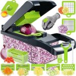 16 En 1 Coupe Legumes Multifonctions, Coupe Legumes Manuel, Mandoline Professionnelle Cuisine, Decoupe Legumes à 8 Lames Réglable Pour Trancher, Couper Et Râper Les Légumes (Gris)