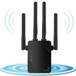 2023 répéteur WiFi, Double Bande 2.4G / 5G 1200Mbps repeteur WiFi, amplificateur WiFi ，Couvrant jusqu'à 10 000 Pieds carrés, 2 Ports LAN pour la Maison et Le Bureau, Facile à Utiliser, Noir