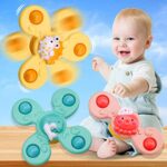 3 Pièces Ventouse Toupie Jouets Dessin Animé Océan Spinner Jouets Table Ventouse Gameplay Toupie Jouets Sensoriels Ventouse Rotative pour Chaise à Manger Bébé Baignoire Jouets Cadeaux pour Enfants