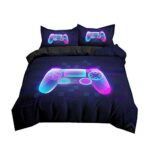 3D Game Console Gamepad Set Housse de Couette Gamer 2 Personnes Manette de Jeu Vidéo Console de Jeu Noir Gris Blanc Ensemble de Literie pour Enfants Parure de Lit (Violet, 220 x 240 cm)