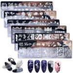 6Pcs Nail Stamping Plate, MWoot Nail Plaque de Stamping, Modèle d'image Unicorn Cat Bird love Leaves Lace Theme Manucure Imprimer pour Starter