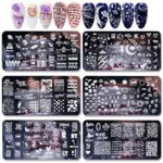 6Pcs Nail Stamping Plate, MWoot Nail Plaque de Stamping, Modèle d'image Unicorn Cat love Leaves Lace Theme Manucure Imprimer pour Starter