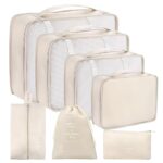 7 Pièces Organiseurs de Bagage pour Voyage, Organisateur Valise Packing Cubes, Voyage Imperméable Set, pour Vêtements Sous-vêtements, Chaussures et Cosmétiques(Beige)