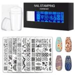 8 Pièces Nail Art Plaques, Nail Art Stamping Templates Set Tampon Stamping Nail Art Vernis à Ongles Clou Stamper Grattoir à Ongles Outil Modèle + 1 Tampon + 1 Grattoir