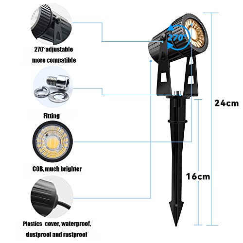 8 éclairage de jardin LED projecteur de jardin blanc chaud COB 3000K 12V 24W 2100LM éclairage de jardin LED avec lampe de jardin à piquet de sol 26m câble pour arbre de jardin extérieur, IP65 étanche – Image 4