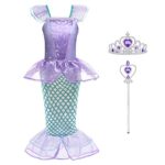 ACWOO Deguisement Robe Princesse Ariel Costume de Sirène pour Enfant Fille, Ariel Robe Inclus Couronne avec Baguette Magique, Deguisement Sirene pour Filles fête d'anniversaire Halloween Carnaval