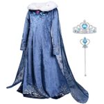 ACWOO Robe de Princesse, Elsa Anna Robe avec Baguette et Couronne, Filles Princesse Costume Habillage, Manches Longues Costume pour Noël Halloween Anniversaire Robe de Cosplay (100-150cm)