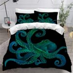 AKATIE Housse de Couette 220x240 Ado Adulte Parure de Lit Pieuvre Poulpe Bleu Océan Housse de Couette en Microfibre Hypoallergique Ensemble de Literie avec 2 Taies d'oreiller