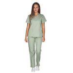 ALEZI Tenues médicales & ensembles blouses et pantalons médicaux pour femmes avec col en V et poches | Vêtement médical blouse & pantalon - Médical Scrubs lavables et durables pour femmes (Οlivâtre)