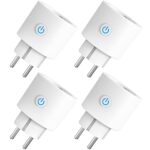 ANTELA Prise Connectée WiFi, Prise Intelligente Compatible avec Alexa, Google Home, Mesure de Consommation Électrique, APP Contrôle, Contrôle Vocal, Fonction de Temps, 16A, 4PCs