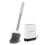 ASOBEAGE Brosse de Toilette, Brosse de Toilette en Silicone avec Support à séchage Rapide pour Toilette de Salle de Bain (Blanc, Neuf)