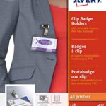 AVERY - Boite de 25 porte-badges à clip en plastique souple transparent, 32 inserts imprimables fournis, Format 90 x 60 mm, Impression laser / jet d'encre, (4822)