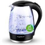 Aigostar Adam 30GOM - Bouilloire électrique en cristal avec illumination LED, capacité de 1,7 litres, puissance de 2200W, sans BPA et système de protection contre l'ébullition à sec. Design exclusif.