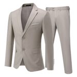 AllthemenCostume Homme Formel d'affaire de Couleur uni Un Bouton à la Mode Slim fit Deux pièces Deux Boutons Beige L