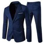 AllthemenCostume Homme Formel d'affaire de Couleur uni Un Bouton à la Mode Slim fit Deux pièces Deux Boutons Bleu Marine XXL