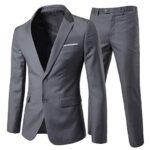 AllthemenCostume Homme Formel d'affaire de Couleur uni Un Bouton à la Mode Slim fit Deux pièces Deux Boutons Gris Foncé L