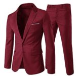 AllthemenCostume Homme Formel d'affaire de Couleur uni Un Bouton à la Mode Slim fit Deux pièces Deux Boutons Vin Rouge M