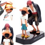 Anime One Piece Quatre Empereurs Shanks Enfance Chapeau De Paille Luffy PVC Action Figure, Anime Figure Modèle, Anime Action Figurines Jouets, Shanks Touch Luffy Head Figure Collection Modèle, 17 cm