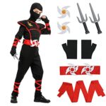 Aomig Déguisement Ninja pour Enfants, Ensemble de costumes de ninja pour enfants, Garçons Ninja Cosplay Ensemble pour Halloween Fête de Noël Carnaval