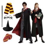 AomigDeguisement Sorcier per Adulte, Ensemble de Costumes Cape, Costume de Magicien avec Lunettes, Baguette Magique, Écharpe et Cravate, Cravate Magicien Costume Garçons et Filles