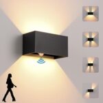 Applique Murale intérieur/Extérieur avec Détecteur de Mouvement，LED 24W Moderne Luminaire Murale,Éclairage Mural Etanche IP65 3000K blanc chaud,Appliques Murales avec Angle de Faisceau Réglable,Noir