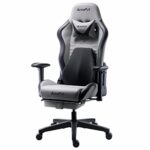 AutoFull Chaise Gaming Fauteuil Gamer Ergonomique Chaise Gamer Cuir PU Chaise De Bureau, Hauteur D'assise et Inclinaison du Dossier Réglables,Appui-tête et Support lombair, Repose-Pieds,Gris
