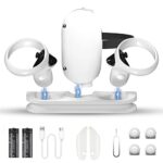 BDFFLY VR Charging Dock for Oculus Quest 2,Charging Station for Meta Quest 2 Supports LED indicator/Simultaneously Magnetic Charging Headset and Touch Controller, with 2 Rechargeable Batteries