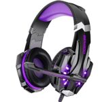 BENGOO G9000 Casque Gamer Stéréo pour PS4, PC, Manette Xbox One, Casque Gaming Antibruit avec Micro, Lumière LED, Basse Surround, Cache-Oreilles à Mémoire Souple (Violet)