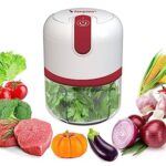 BEPER P102ROB050 Hachoir Rechargeable USB, Mini Robot de Cuisine, Capacité 250 ml, Puissance 3,7 V, 3 Lames en Acier Inoxydable, Batterie Rechargeable, Rouge/Blanc