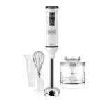 BLACK+DECKER BXHBA600E - Mixeur plongeant multifonction 3 en 1 600 W, 20 vitesses plus Turbo, anti-éclaboussures, verre doseur, bol hachoir, fouet, blanc
