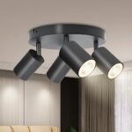 BOYIR Plafonnier LED 4 Spots, Rond Spots de plafond Orientables, Plafonnier Spot GU10, Moderne Éclairage de Plafond, luminaires intérieur pour Cuisine Salon, Noir, Livré Sans Ampoules