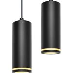 BOYIR Suspension Luminaire Noir 15cm, Lustre LED Cylindre Simple Moderne, Câble Réglable, Luminaire Plafonnier avec Douille GU10 pour Cuisine Salon Chambre Restaurant Bar (sans ampoule), 2 Pack