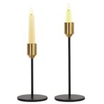 Belle Vous Lot de 2 Chandeliers Coniques Or et Noir - Bougeoirs de 14,5 et 20,5 cm de Haut - pour Mariage, Décoration d'Intérieur, Salles à Manger, Fêtes, Centres de Table, Décorations & Cadeaux