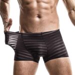 BeokeuioePantalon de sport chaud - Couleur douce et confortable - Sous-vêtement - Boxer pour homme - 3 pièces - Sexy - Short d'été fin - Transparent - Caleçon Ice Silk - Noir - Homme