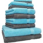 Betz Lot de 10 Serviettes Set de 2 Serviettes, draps de Bain 4 Serviettes de Toilette 2 Serviettes d‘invité 2 Gants de Toilette 100% Coton Premium Couleur Turqoise et Gris Anthracite