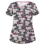 Blouse Medicale Femme Motif Uniforme Médical Tee Shirt Médicale Tunique de Travail Médicale 2 Poches Manches Courtes Impression Animale Col en V Pas Cher Grande Taille Vêtements de Travail