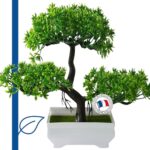 Bonsai Artificiel Realiste, Decoration Interieur et extérieur, Japonais, Plante en Pot, Maison, Chambre Bureau, Hauteur 18x27cm, Plante Verte , Fausse Plant
