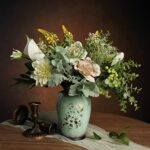 Bouquet Fleur Artificielle Haut de Gamme, Centre de Table Fleur Artificielle Deco Maison, avec Vase, WAKISAKI (Vert)