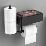 Bugucat Porte Papier Toilette, Auto-Adhesif Porte Papier Rouleau WC Porte Papier Toilette Mural avec Boîte de Rangement sans Percage, Acier INOX Support Papier Toilette Mural pour Salle de Bain